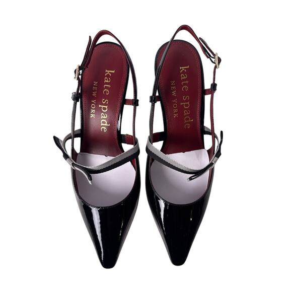 Kate Spade Maritza Slingback Heels Womens 10 M Black Patent Leather Pointed Toe - Picture 6 of 13
